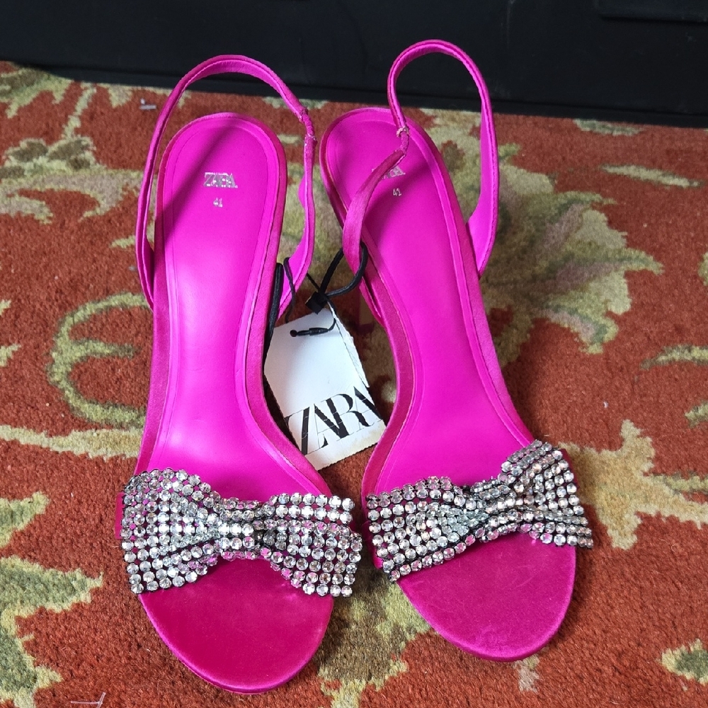 Zara Fuchsia Crystal Bow Slingback Heels